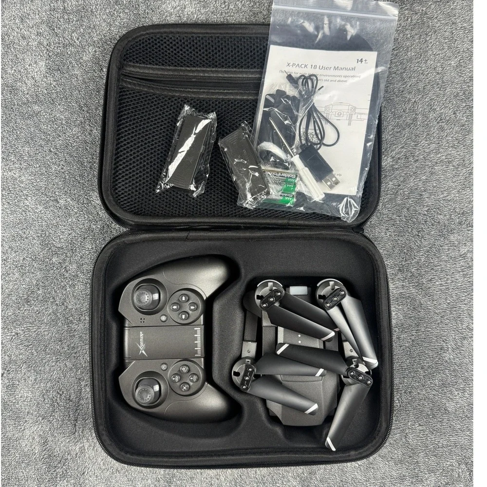 Attop X-Pack 18 Foldable Drone with Camera 2 Batteries‎ and Carrying Case Gray